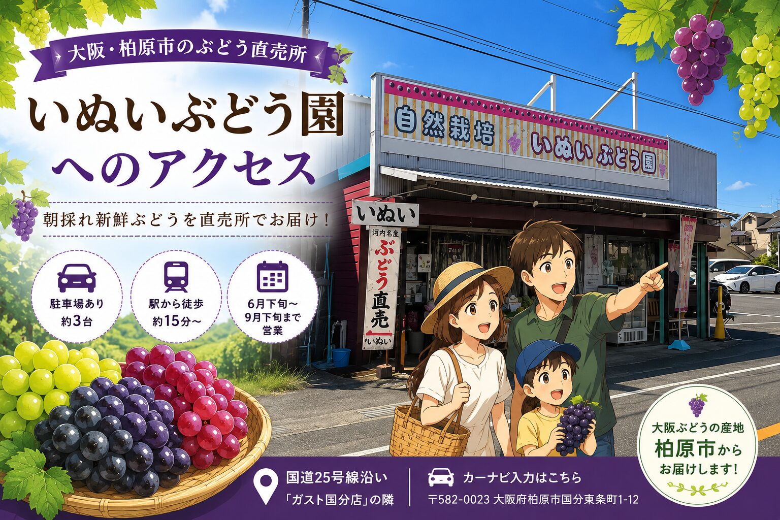いぬいぶどう園へのアクセス｜大阪・柏原市のぶどう直売所
